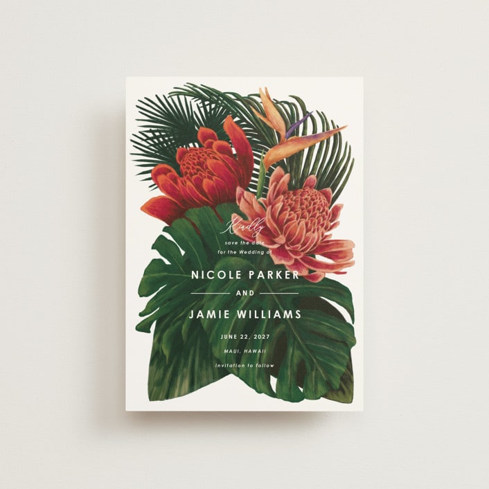 "Tropical Bouquet" - Save the Dates in Basil by Elly - Front