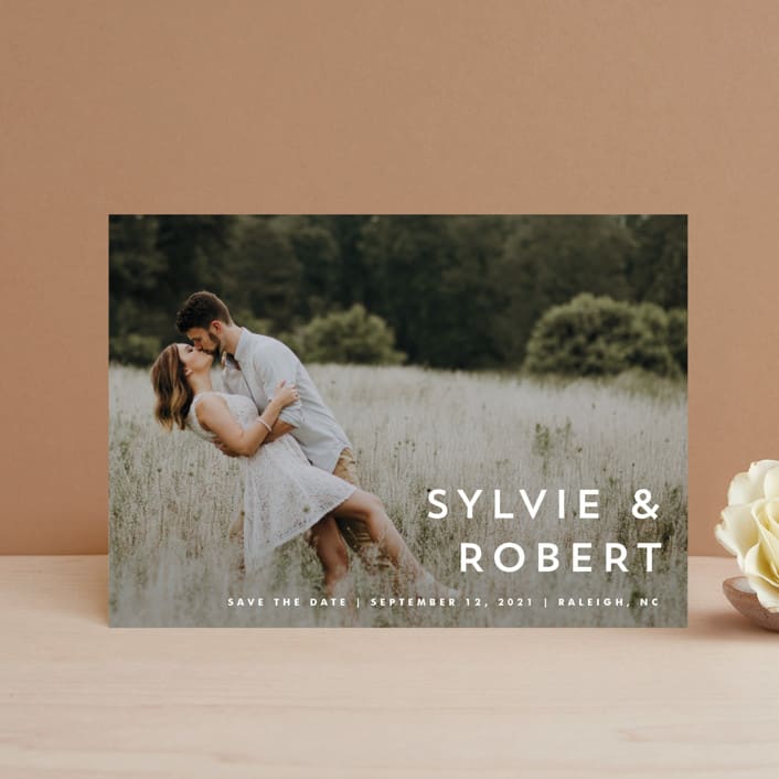 "Modern offset" - Save the Dates in Cream by Stacey Meacham - Front