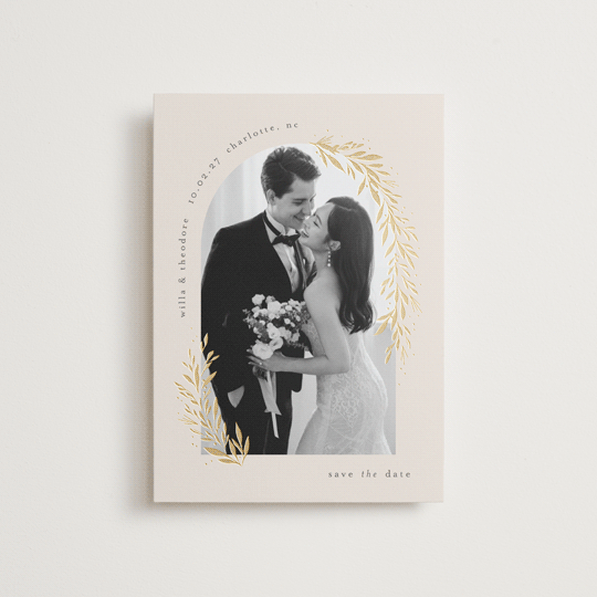 "Garland Arch" - Save the Dates in Linen by Laura Hankins - Front