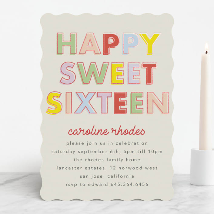 "Bold Type" - Sweet Sixteen Party Invitations in Cranberry by Baumbirdy - Front
