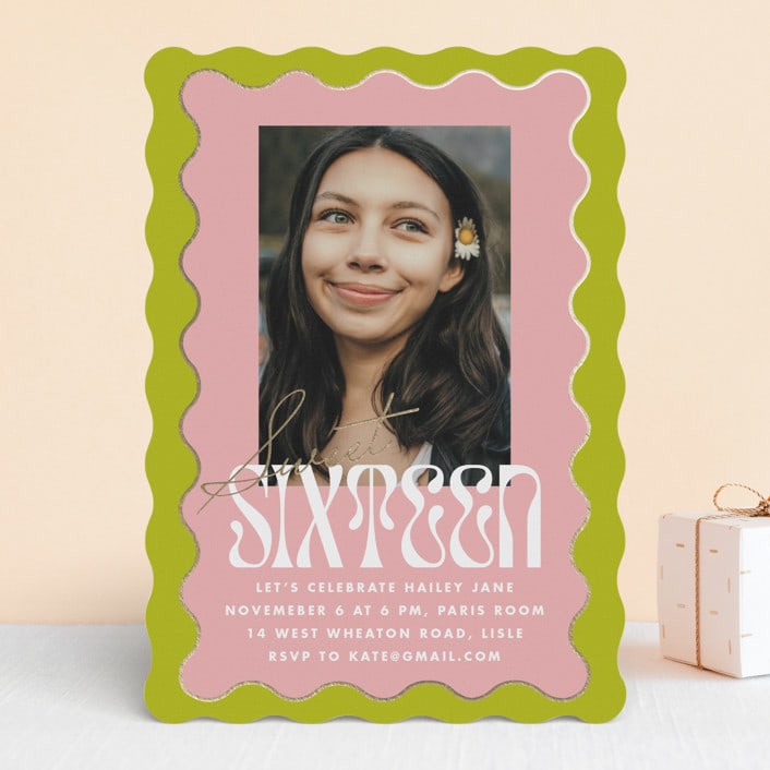 "wavy frame" - Sweet Sixteen Party Invitations in Key Lime by Baumbirdy - Front