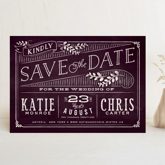 "Slated Forever" - Save the Dates in Plum by GeekInk Design - Front