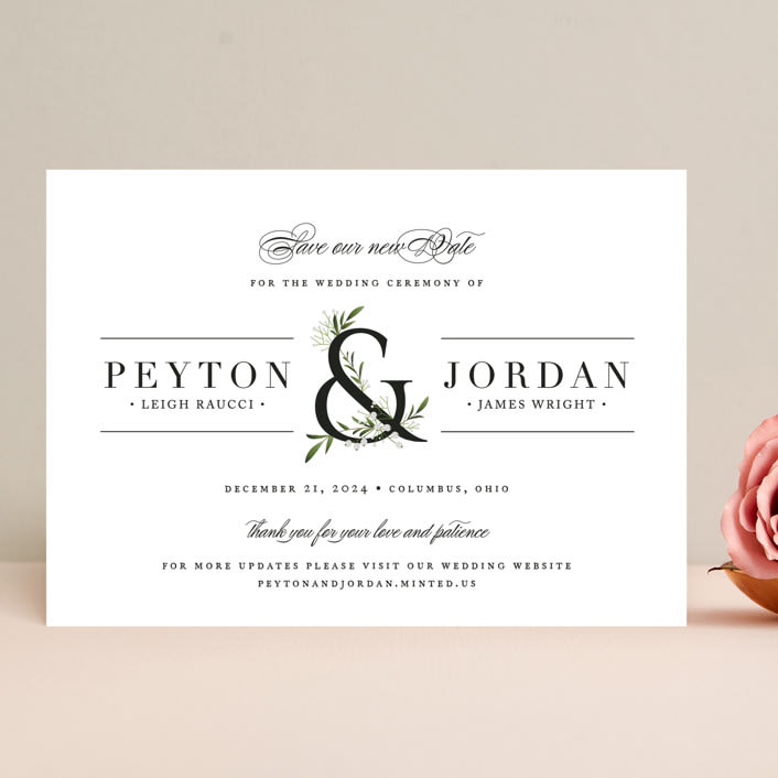 "Adorned Ampersand" - Save the Dates in Cotton by Jennifer Postorino - Front