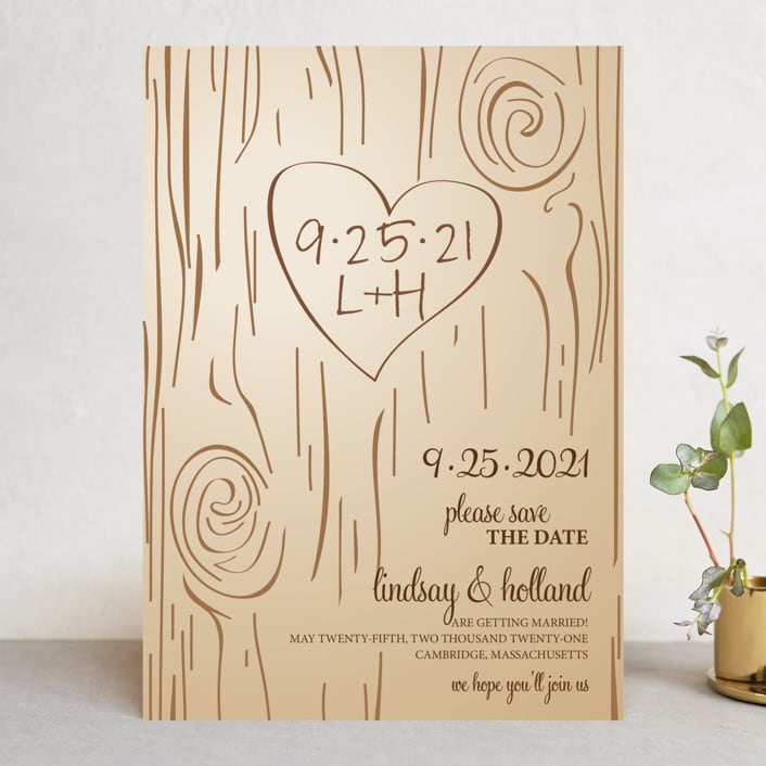 "Fall Carving" - Save the Dates in Woodgrain by Amanda Joy - Front