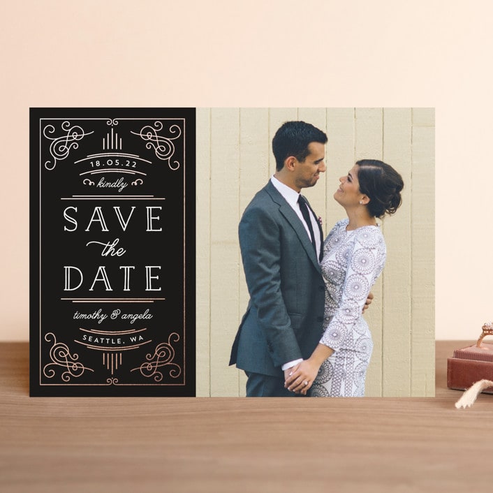 "Modern Deco" - Save the Dates in Noir by Kelly Schmidt - Front