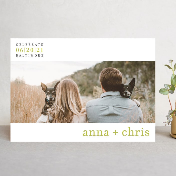 "float + celebrate" - Save the Dates in Celery by Float Paperie - Front