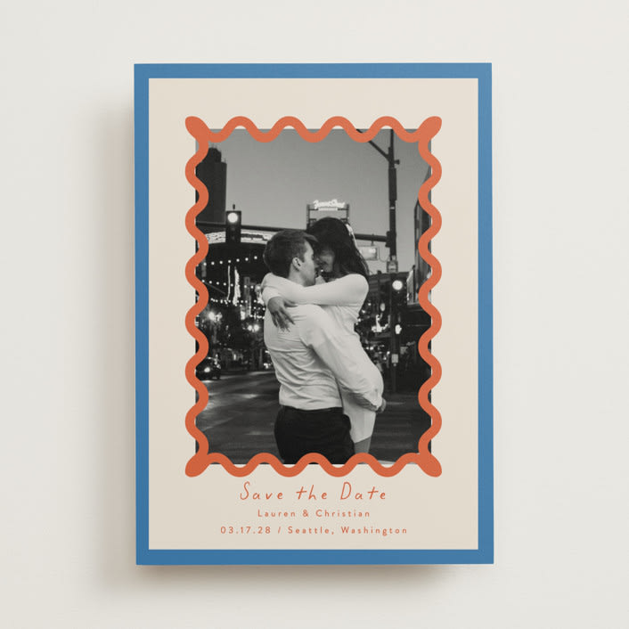 "Party Squiggle" - Save the Dates in Papaya by Blustery August - Front