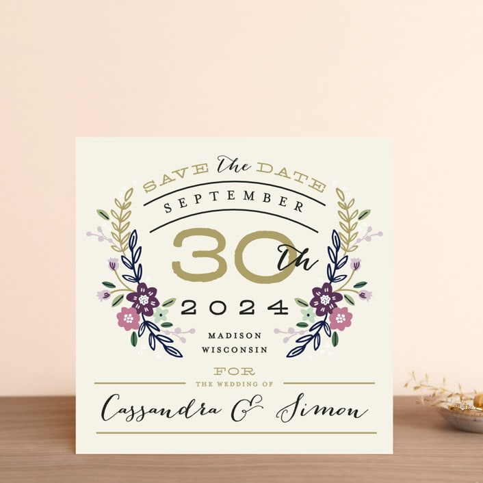 "Wildflower Crest" - Save the Dates in Orchid by Alethea and Ruth - Front