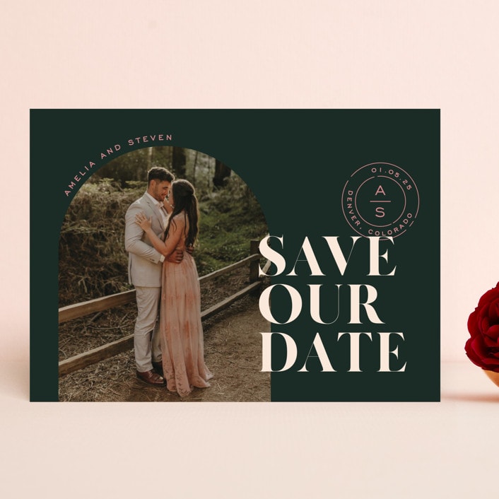 "Modern Stamp" - Save the Dates in Palm by Jessica Corliss - Front