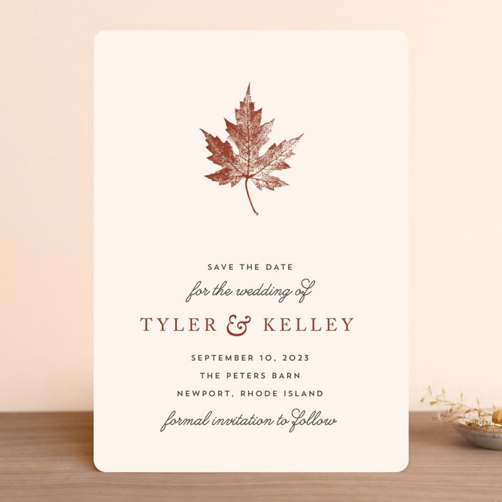 "Leaf Print" - Save the Dates in Mocha by Katharine Watson - Front