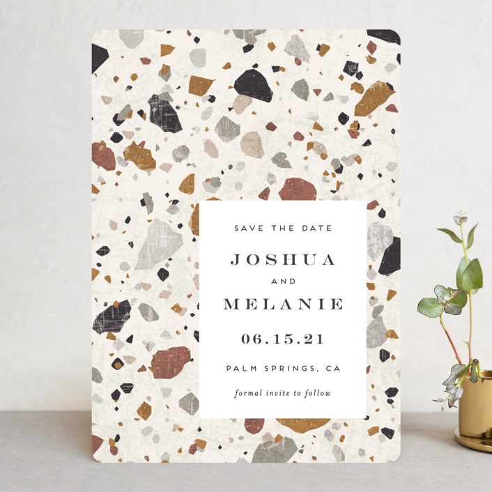 "Terrazzo" - Save the Dates in stone by Amy Payne - Front