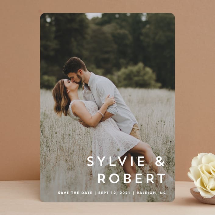 "Modern offset" - Save the Dates in Cream by Stacey Meacham - Front