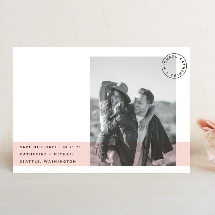 "Sealed with a Kiss" - Save the Dates in Blush by Hudson meet Rose - Front