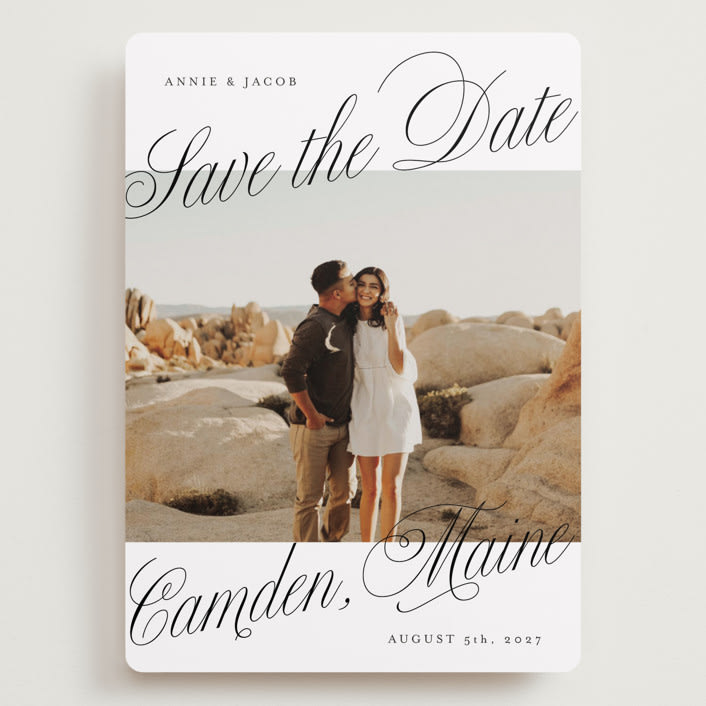 "Bold Script Frame" - Save the Dates in Snow by Katharine Watson - Front