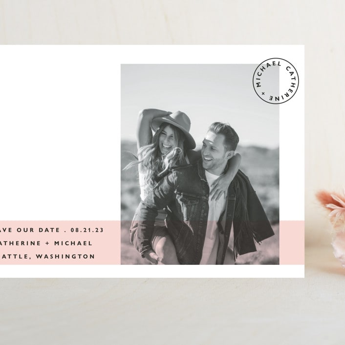 "Sealed with a Kiss" - Save the Dates in Blush by Hudson meet Rose - Front