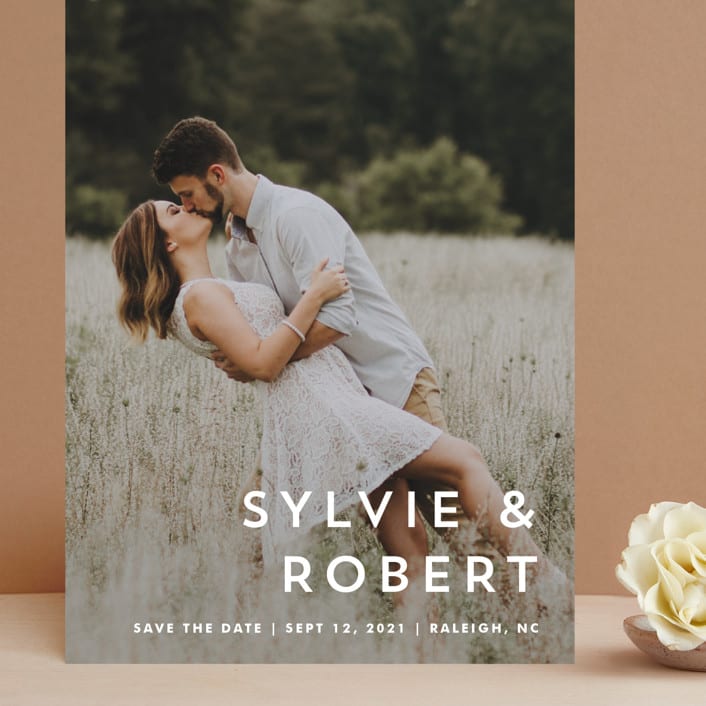 "Modern offset" - Save the Dates in Cream by Stacey Meacham - Front
