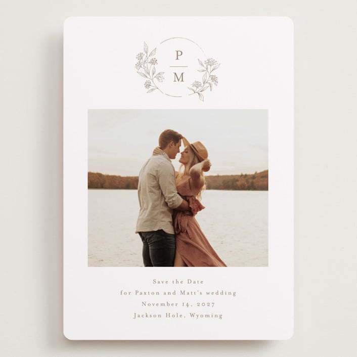 "Monogrammed" - Save the Dates in Taupe by Chris Griffith - Front