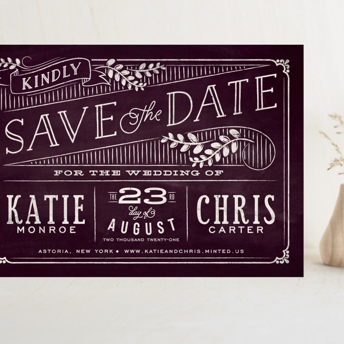 "Slated Forever" - Save the Dates in Plum by GeekInk Design - Front