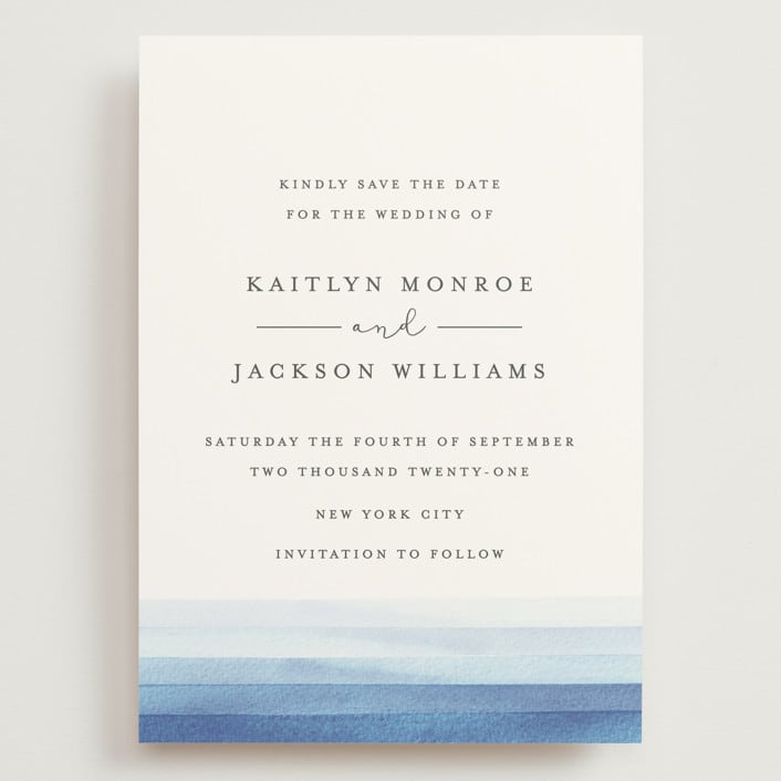 "Watercolour Stripe" - Save the Dates in Ocean by Bethan - Front