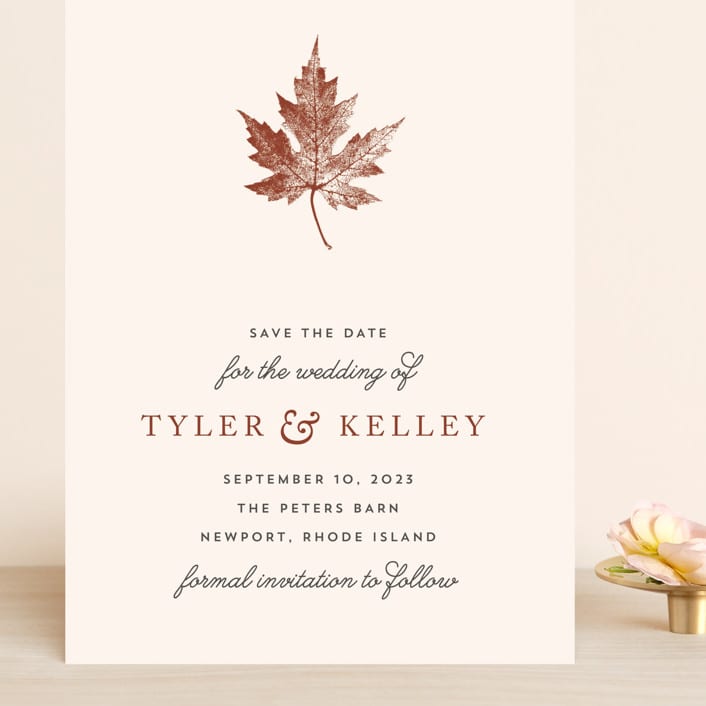 "Leaf Print" - Save the Dates in Mocha by Katharine Watson - Front
