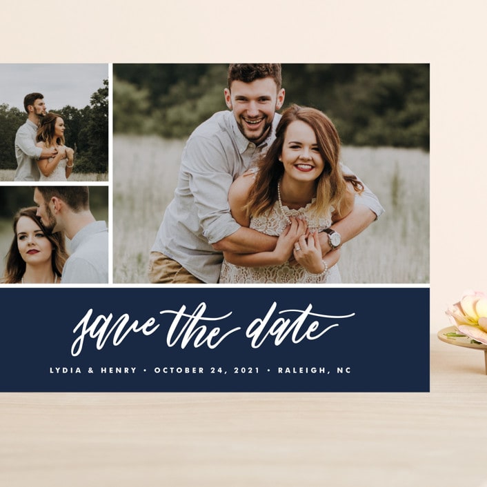 "Modern Ribbon" - Save the Dates in Navy by Stacey Meacham - Front
