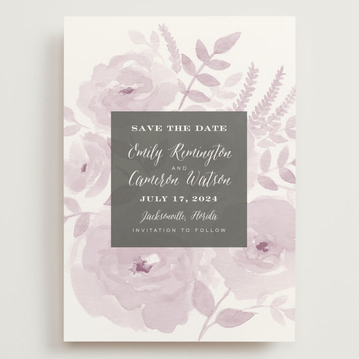 "Watercolor Floral" - Save the Dates in Lilac by Jill Means - Front