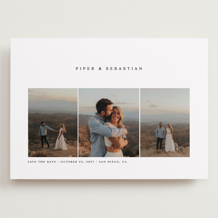 "Trifold" - Save the Dates in Linen by Robert and Stella - Front