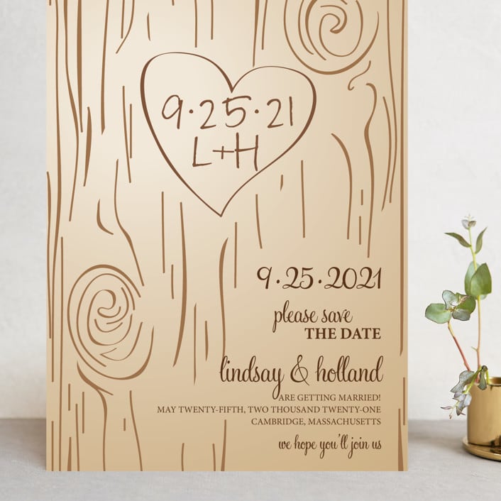 "Fall Carving" - Save the Dates in Woodgrain by Amanda Joy - Front