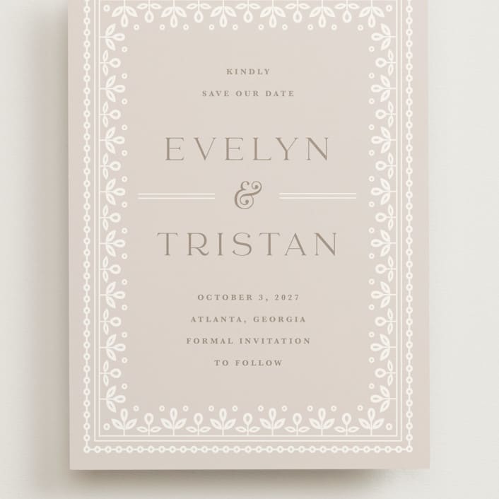"Lace Trim" - Save the Dates in Cream by Kristen Smith - Front