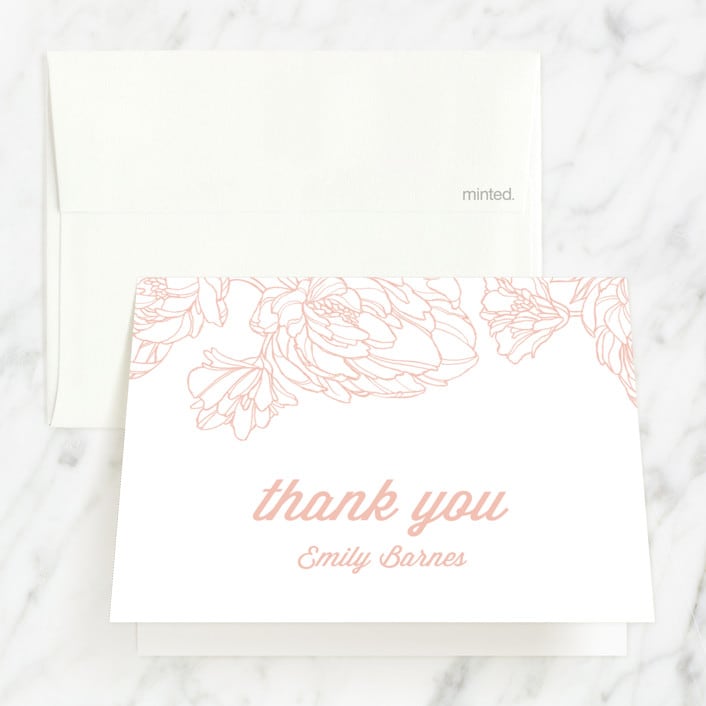 "Watercolor Peonies" - Sweet Sixteen Party Thank You Cards in Peach by Paper Raven Co. - Front