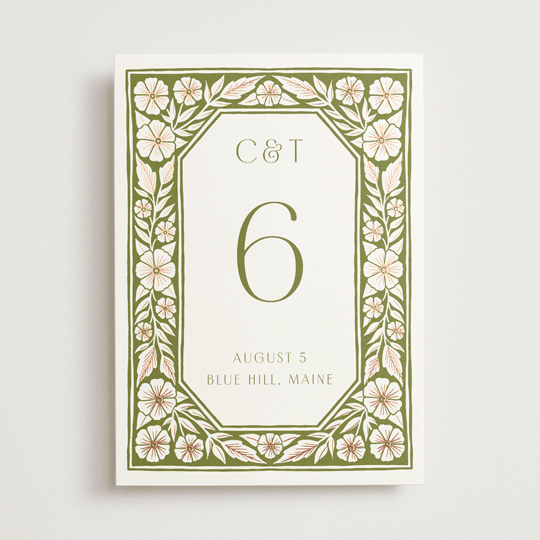 "Inlay Frame" - Table Numbers in Avocado by Katharine Watson - Front
