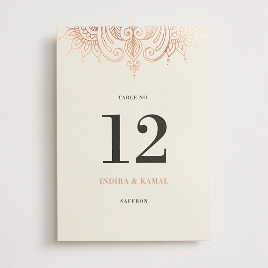 "Regal Mehndi" - Table Numbers in Champagne Rose by Oma N. Ramkhelawan - Front