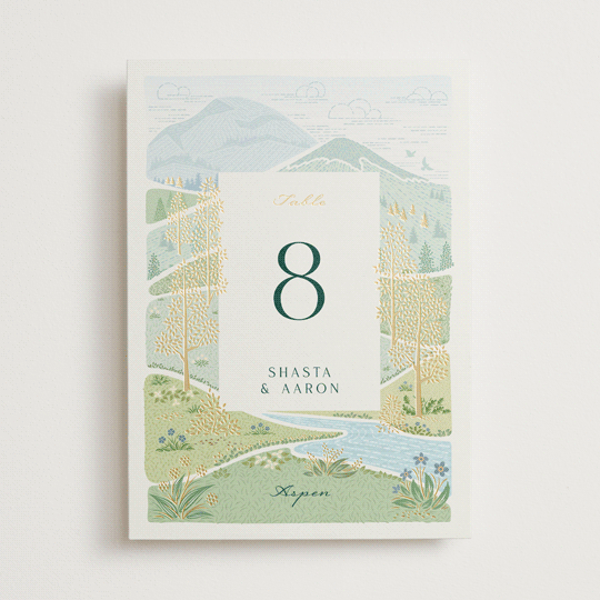 "Mountaintop" - Table Numbers in Evergreen by Paper Sun Studio - Front