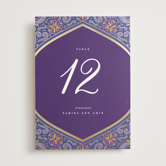 "Whole New World from Disney's Aladdin" - Table Numbers in Aubergine by Creo Study - Front