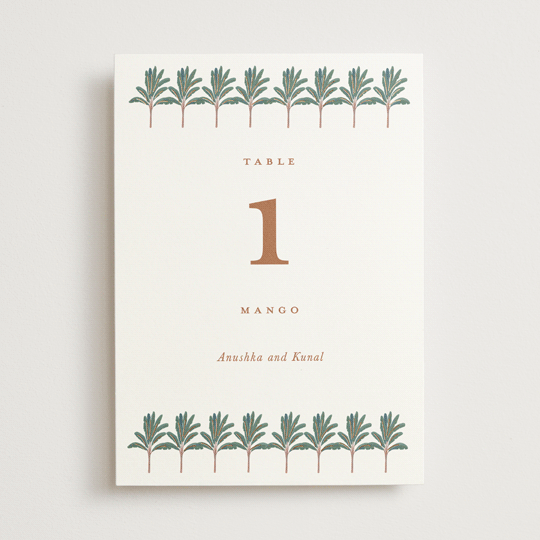 "Royal Wedding" - Table Numbers in Pista by Teju Reval - Front