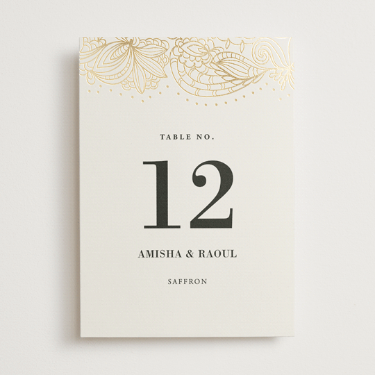 "Elegant Henna" - Table Numbers in Champagne by Oma N. Ramkhelawan - Front