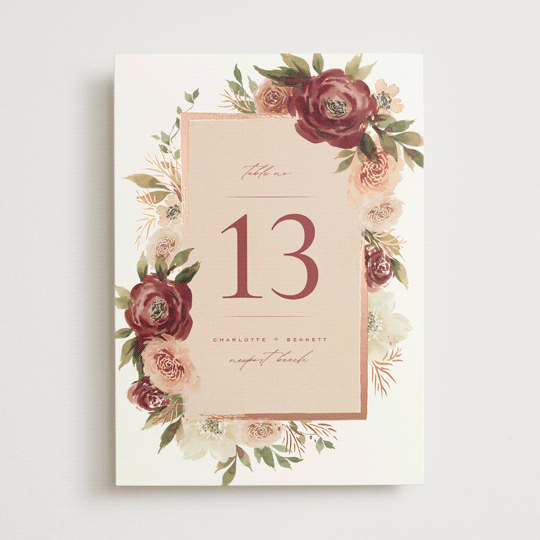 "Romantic Frame" - Table Numbers in Peony by Wildfield Paper Co - Front
