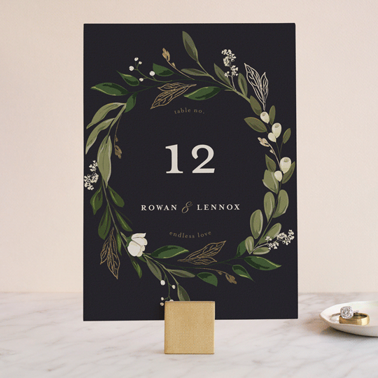 "Greenery Crown" - Table Numbers in Navy by Susan Moyal - Front