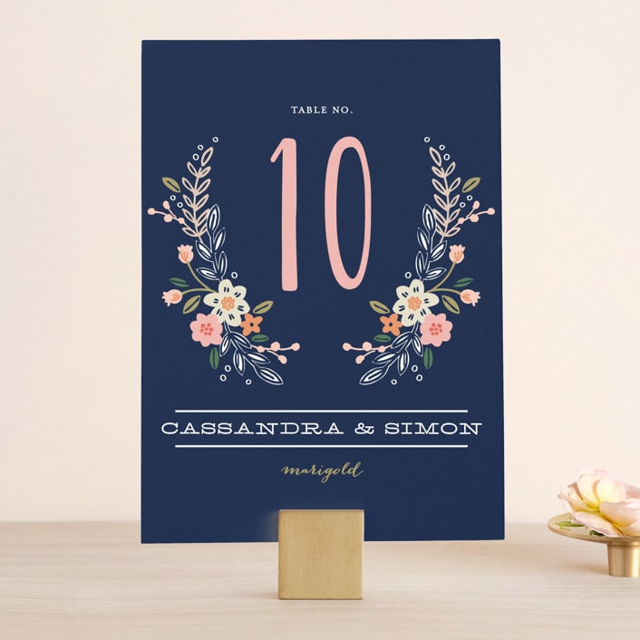 "Wildflower Crest" - Table Numbers in Navy by Alethea and Ruth - Front