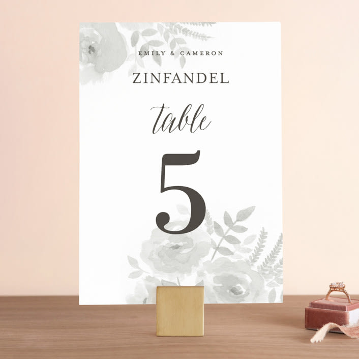 "Watercolor Floral" - Table Numbers in Fog by Jill Means - Front