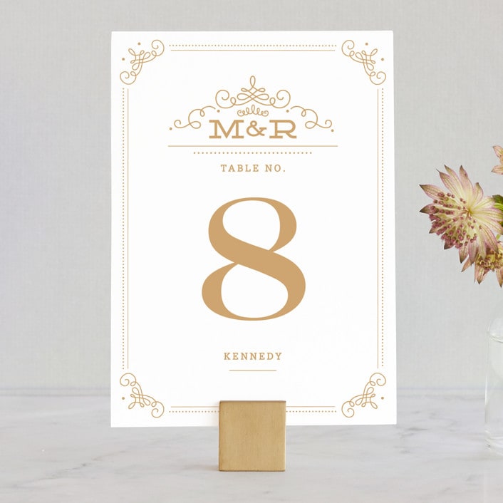 "Ornate Monogram" - Table Numbers in Faux Gold by Kristen Smith - Front