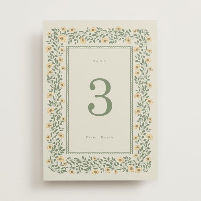 "Framed Floral" - Table Numbers in Mustard by Baumbirdy - Front
