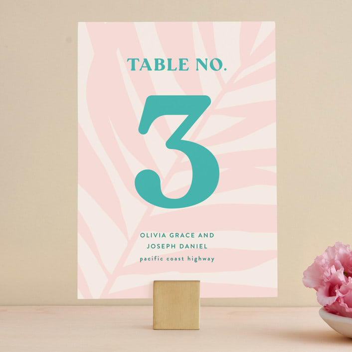 "The Palm" - Table Numbers in Flamingo by Pixel and Hank - Front