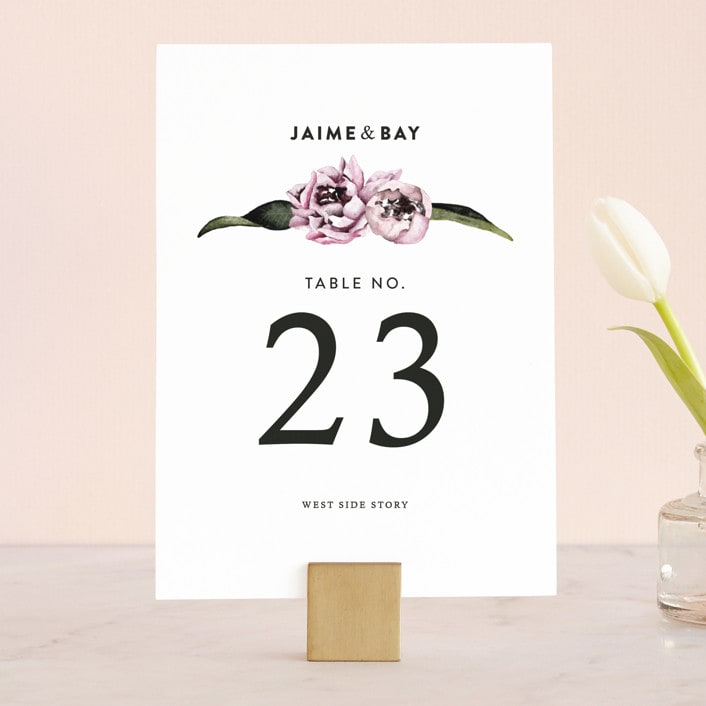 "Peony" - Table Numbers in Ice Mist by Cass Loh - Front