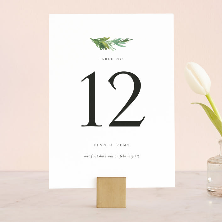 "Simple Pine Branches" - Table Numbers in Vanilla by Mere Paper - Front