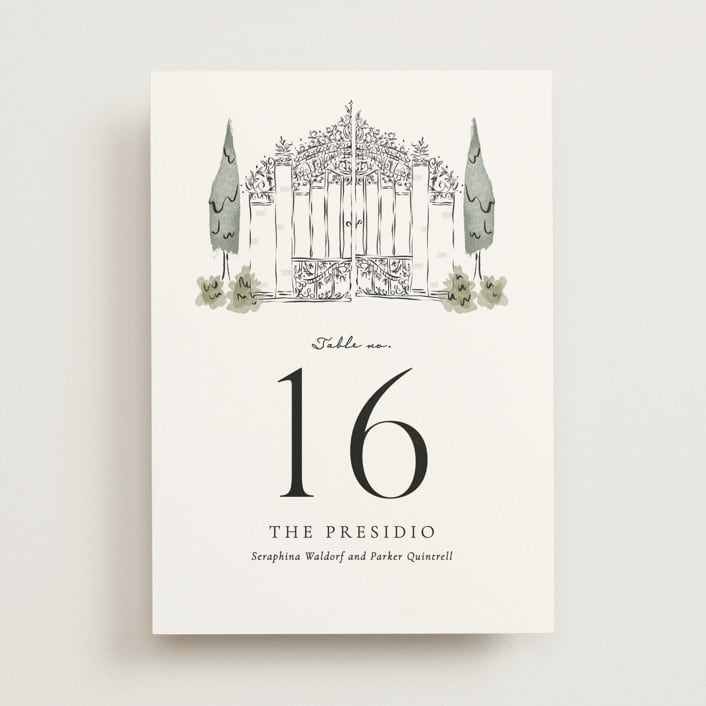 "Hand illustrated Garden Gate" - Table Numbers in Forest by Jackie Crawford - Front