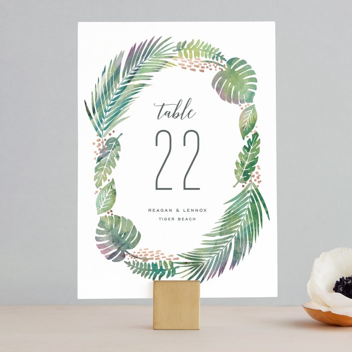 "Tropical Foliage" - Table Numbers in Fern by Hooray Creative - Front