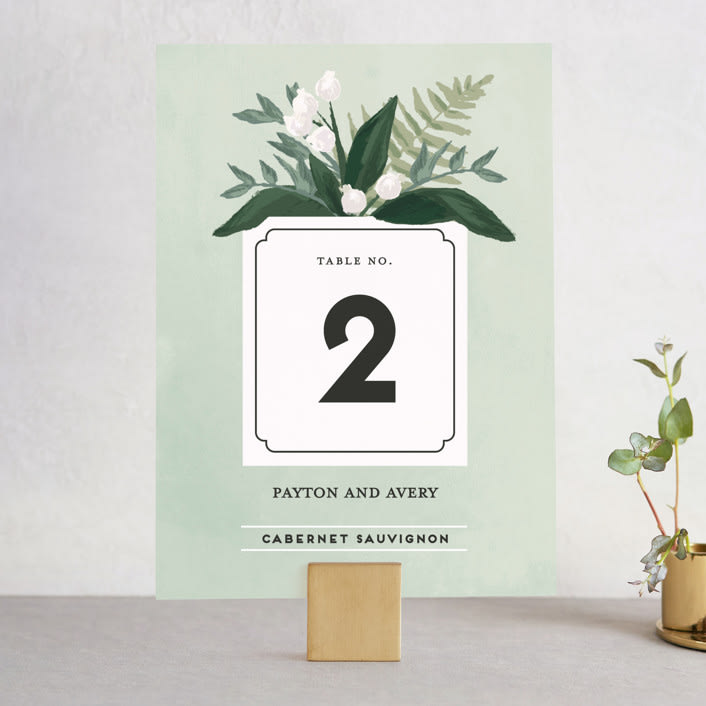 "Botanical Name Plate" - Table Numbers in Sage by Shiny Penny Studio - Front