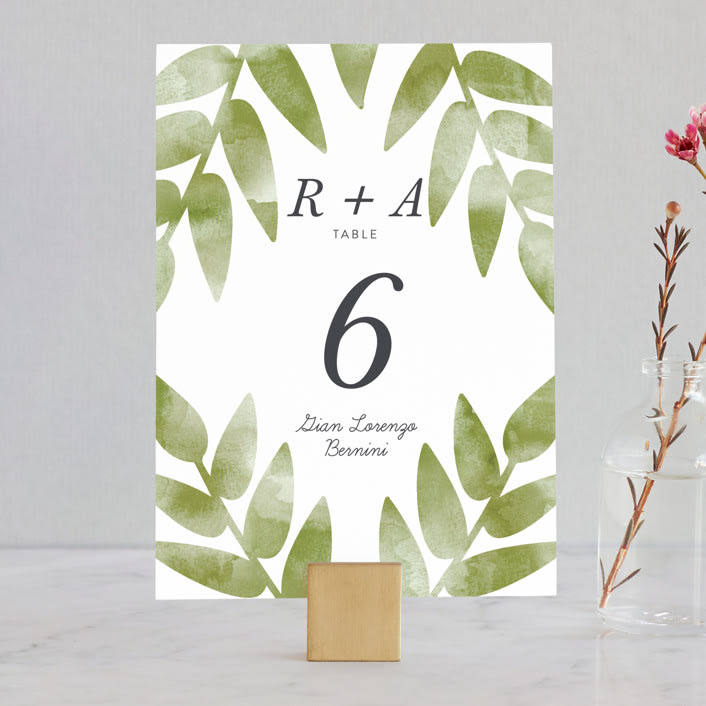 "Watercolor Leaf" - Table Numbers in Porcelain by Johanna McShan - Front