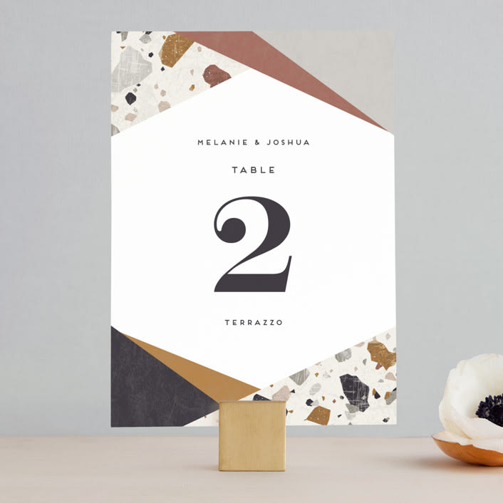 "Terrazzo Frame" - Table Numbers in Mustard by Amy Payne - Front